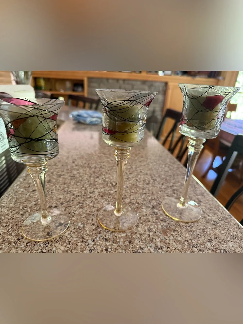 PartyLite Glass Tea Light Holder with Red Accent Panels